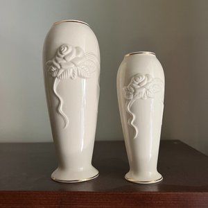 LENOX "Rose Blossom" Bud Vases Ivory & Gold